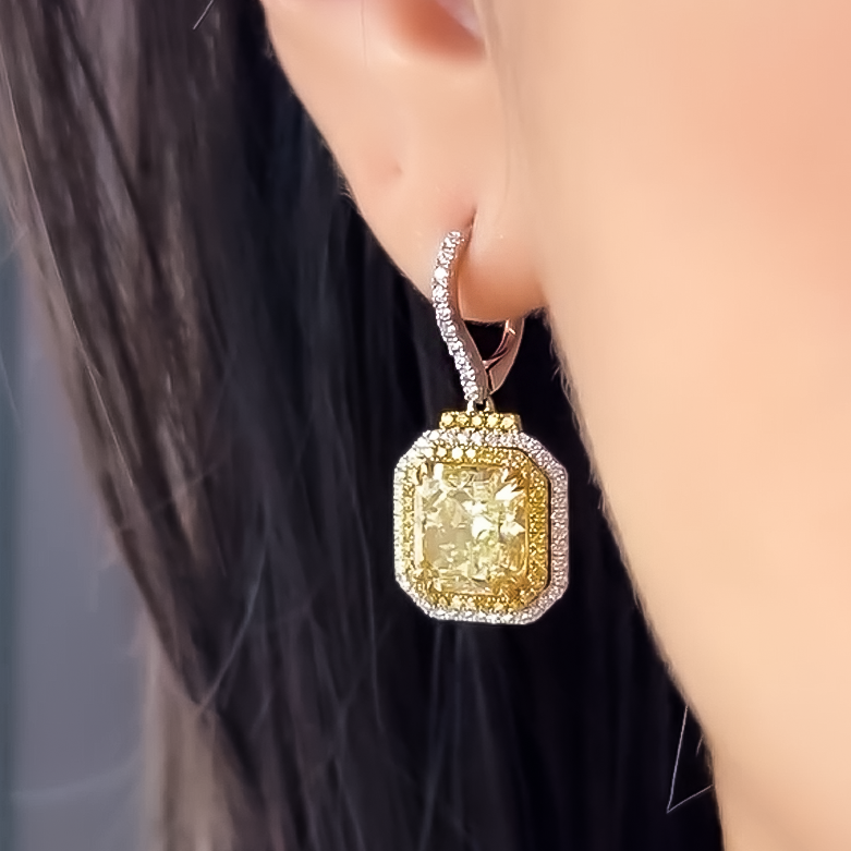 Exquisite 6 ctw Square Cut Yellow Gemstone Square Sugar Earrings -JOSHINY