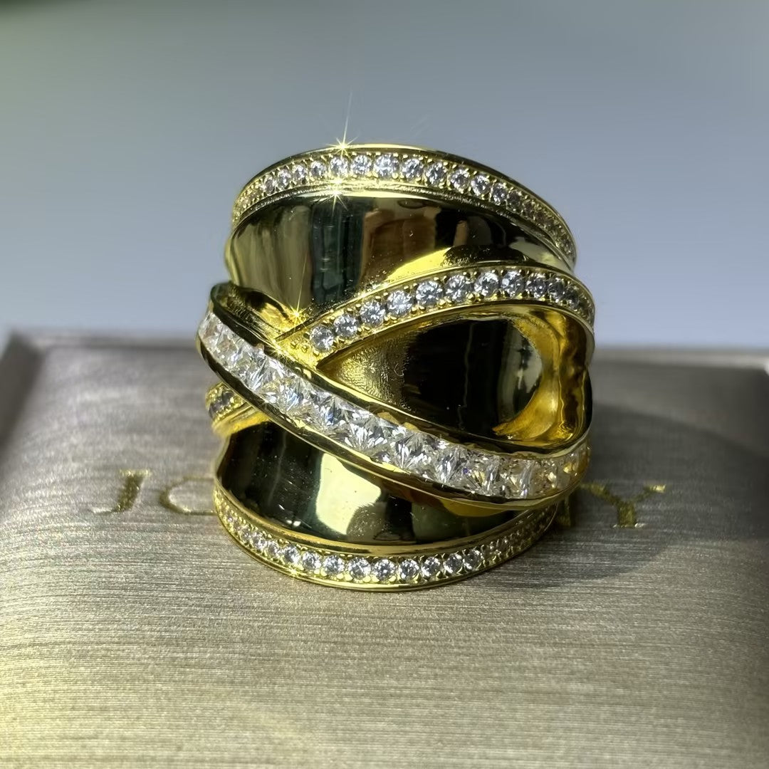 Stylish 1 ctw Round & Square Cut White Gemstone Halo Ring -JOSHINY