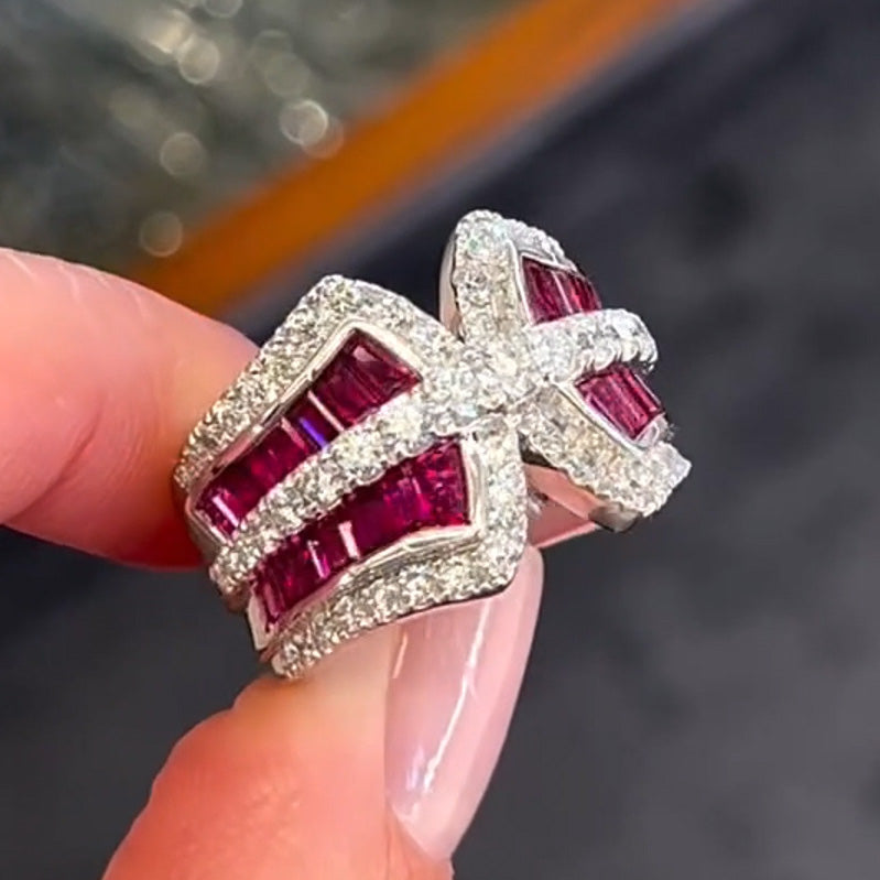 3.3ctw Trapezoidal Cut Ruby Bypass Ring-JOSHINY