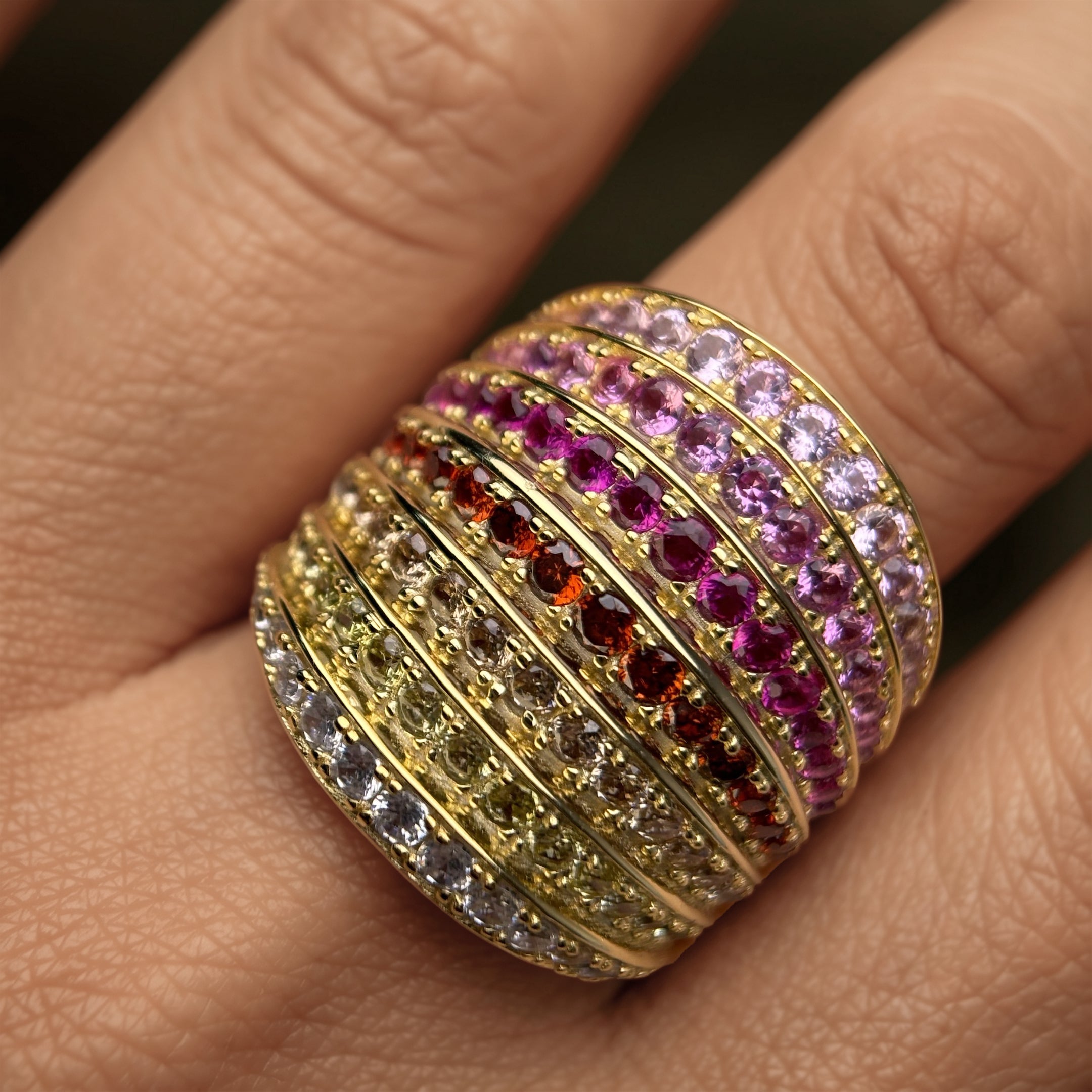 3Ctw Rainbow Gradient Gemstone Ring-JOSHINY