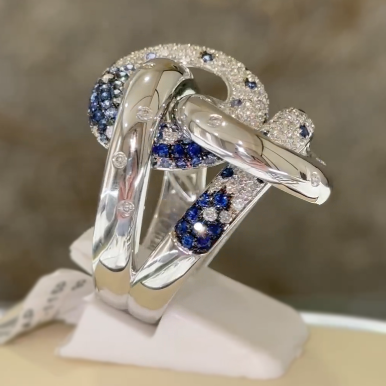 Unique 4 ctw Round Cut White Gemstone & Sapphire Ring -JOSHINY