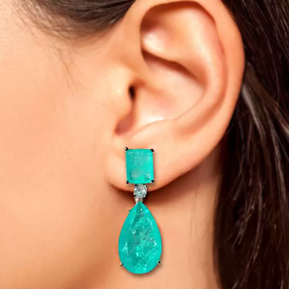 Simple 14 ctw Emerald & Pear Cut Paraiba & Emerald Gemstone Earrings -JOSHINY