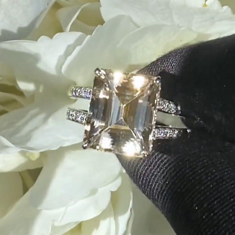 15ctw Emerald Cut Minimalist Peach Morganite Ring -JOSHINY