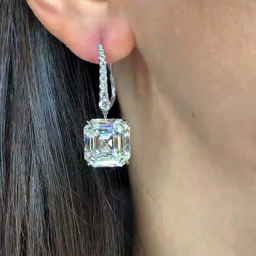 Spectacular 14.6ctw Asscher Cut Drop Earrings -JOSHINY