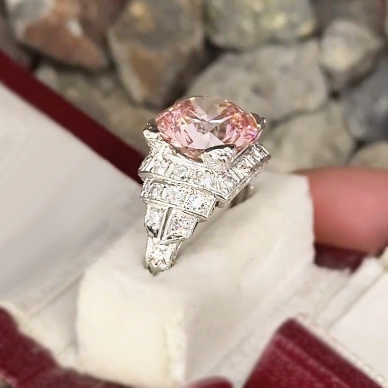 4.0ct Round Cut Pink Vintage Engagement Ring -JOSHINY