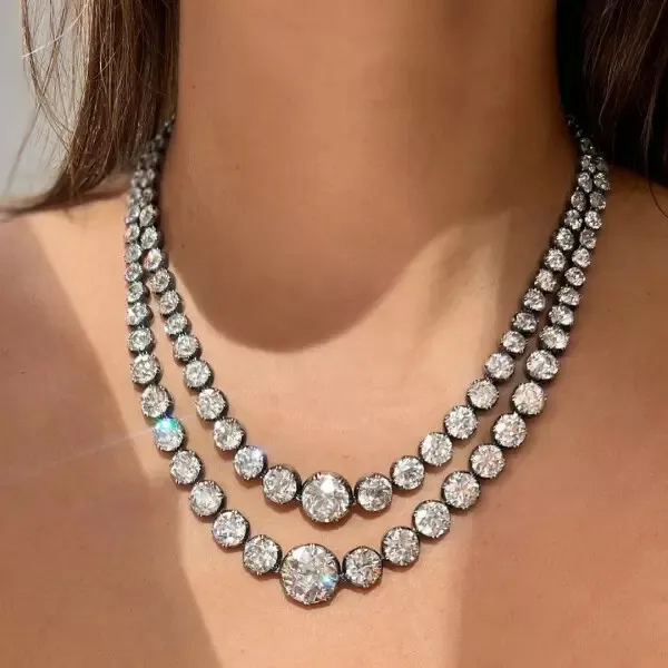 22.67ctw Round Cut Double Strand Vintage Gemstone Necklace -JOSHINY