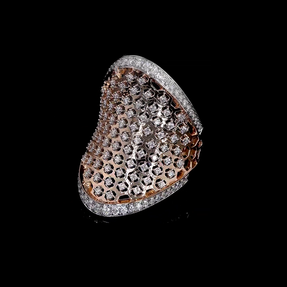 Unique 3 ctw Round Cut White Gemstone Honeycomb Pavé Ring -JOSHINY