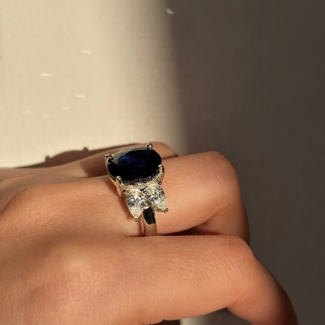 3.5Ctw Oval Cut Blue Five Stone Ring-JOSHINY