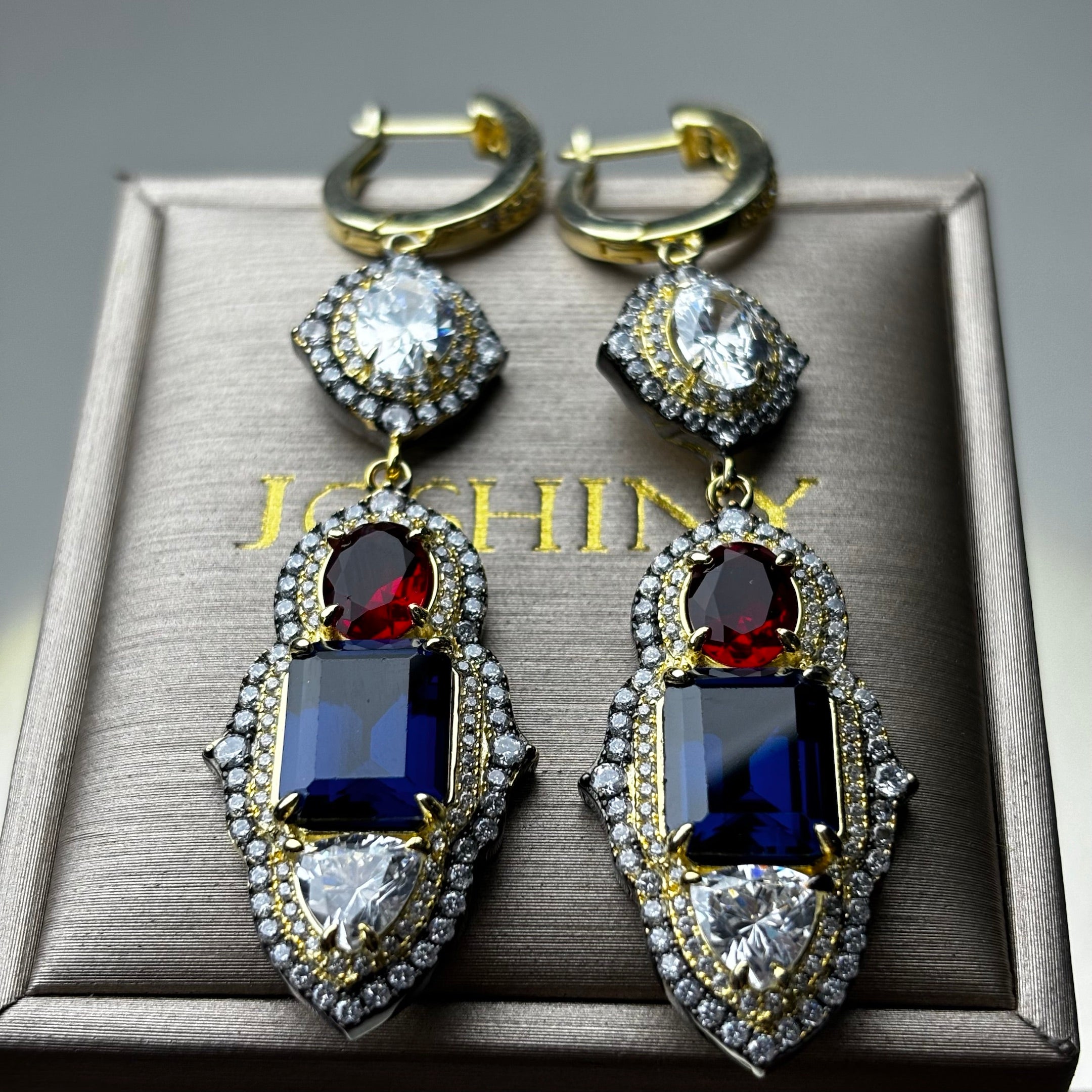 17.65 CTW Ruby and Sapphire Dangle Earrings-JOSHINY