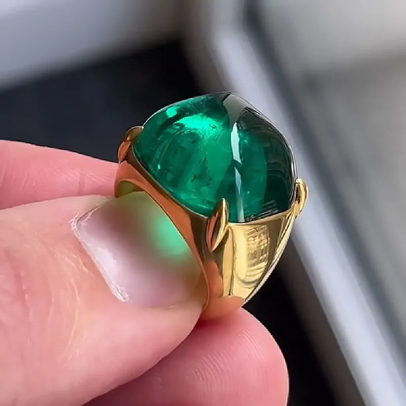 16.96ct Emerald Cabochon Engagement Ring -JOSHINY