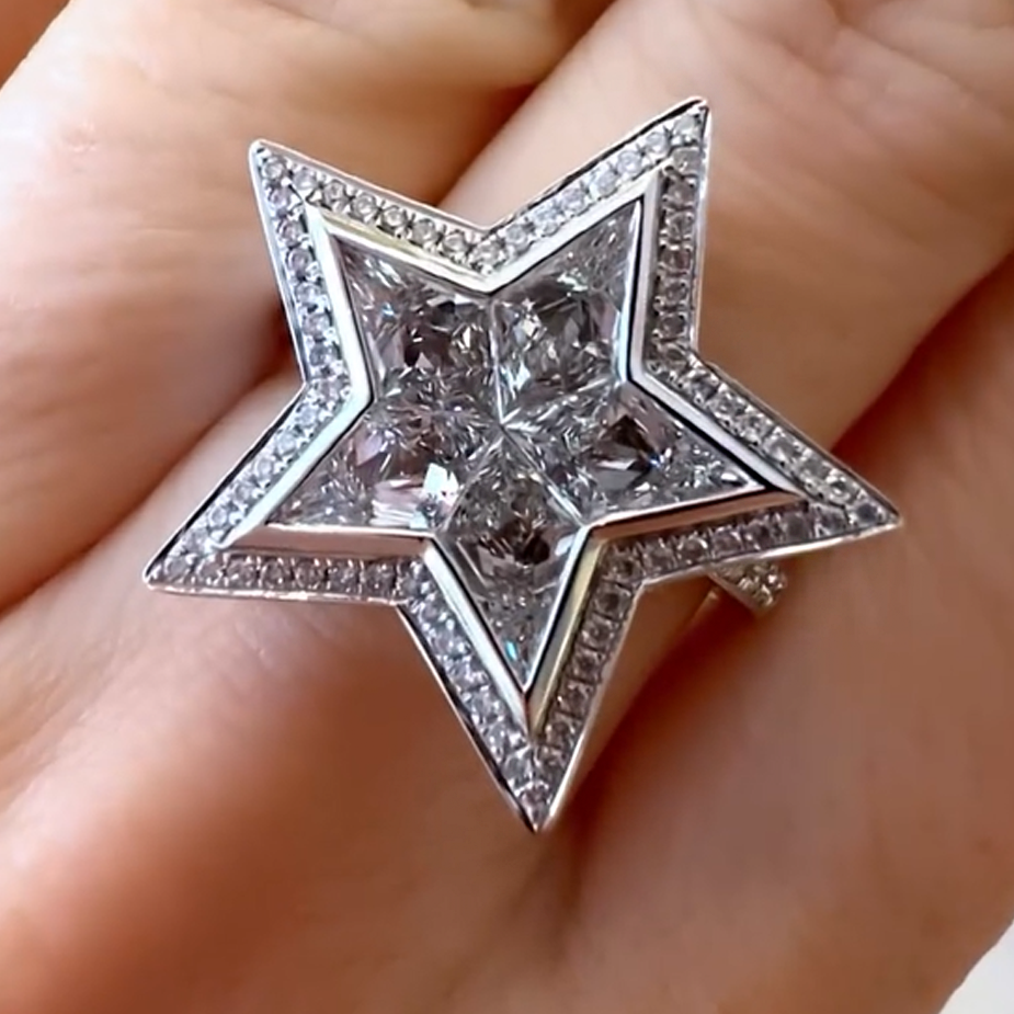 Stylish 2 ctw Special Cut White Gemstone Star Ring -JOSHINY