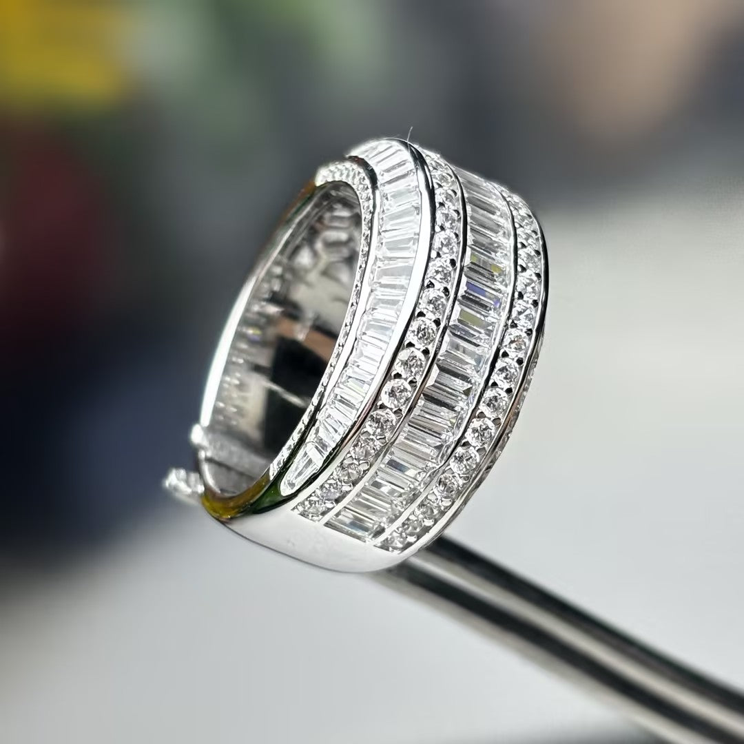 6.75 Ctw Baguette Cut White Cubic Zirconia 925 Sterling Silver Set Sparkling Band-JOSHINY