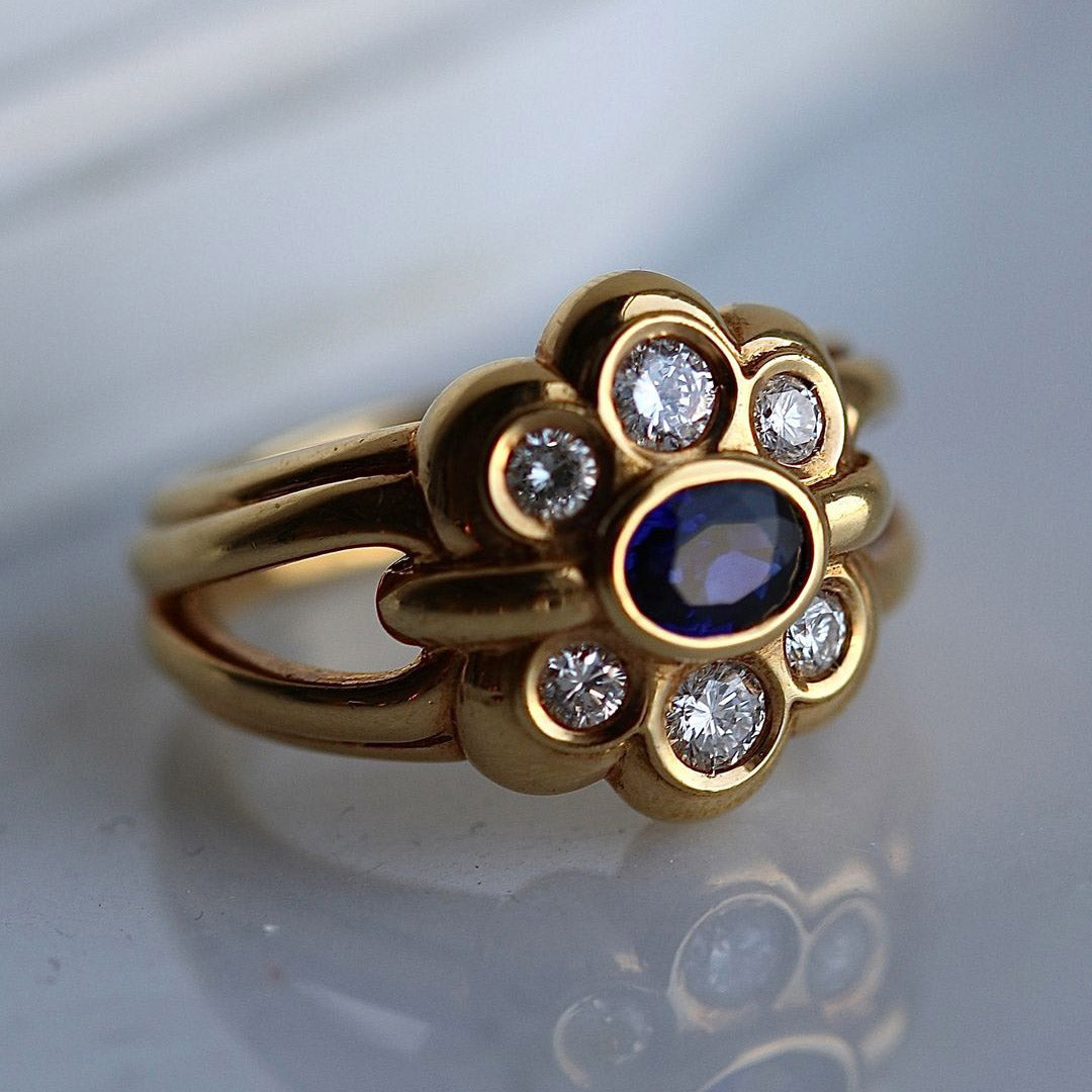 3.5ctw Oval Cut Blue Stone Vintage Ring -JOSHINY