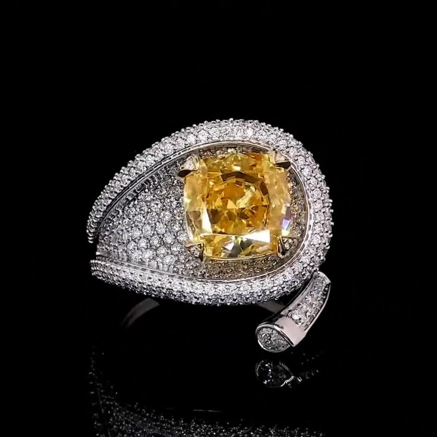 5ctw Stunning cushion cut yellow gemstone slot ring -JOSHINY