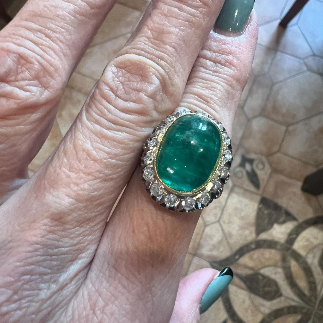 Giant 11ct Emerald Cabochon Vintage Style Ring -JOSHINY