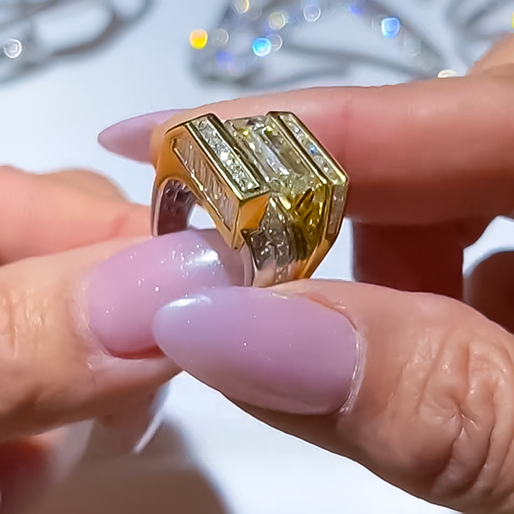 Unique 8 ctw Emerald Cut White Gemstone Engagement Ring -JOSHINY