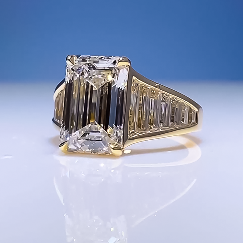 Elegant 6 ctw Emerald Cut White Gemstone Engagement Ring -JOSHINY