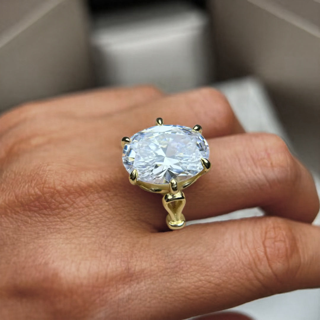 Simple 6 ctw Oval Cut White Gemstone Engagement Ring -JOSHINY