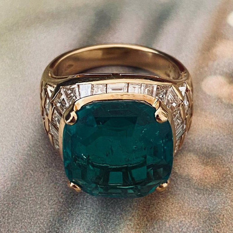 11.52ct Cushion Cut Vintage Emerald Jewellery Ring -JOSHINY