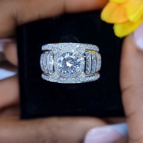 Vintage 5 ctw Round Cut White Gemstone Engagement Ring -JOSHINY