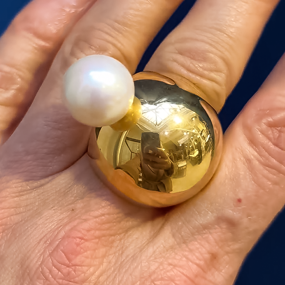 Unique Minimalist Design White Pearl Gold Bubble Ring -JOSHINY