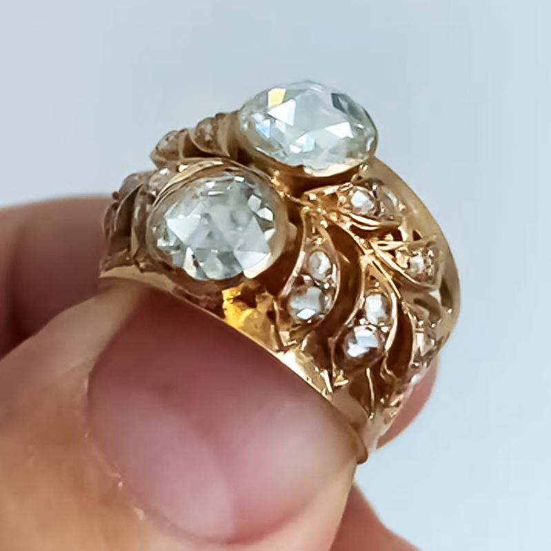 Vintage 6 ctw Round Cut White Gemstone Twin Stone Ring -JOSHINY