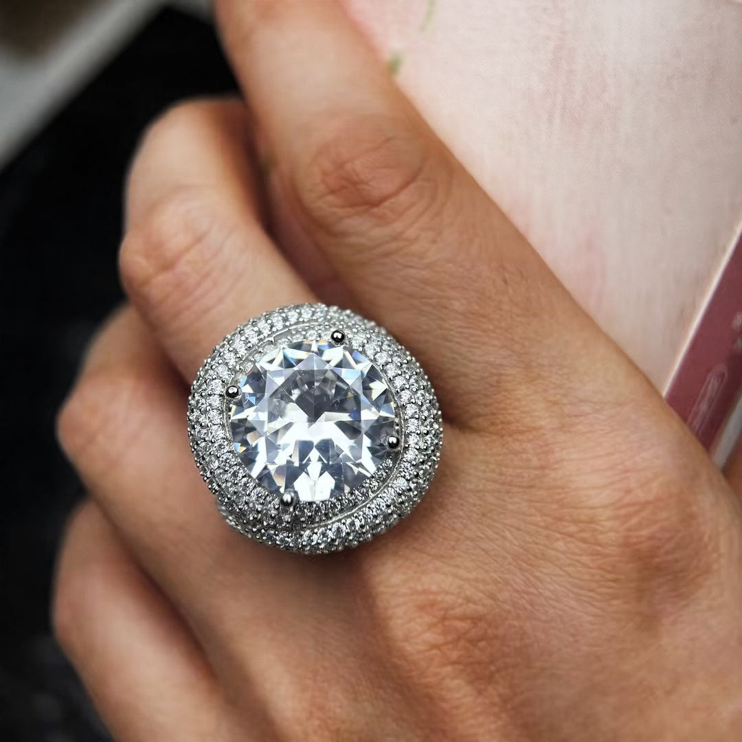 Gorgeous 5 ctw Round Cut White Gemstone Pavé Engagement Ring -JOSHINY