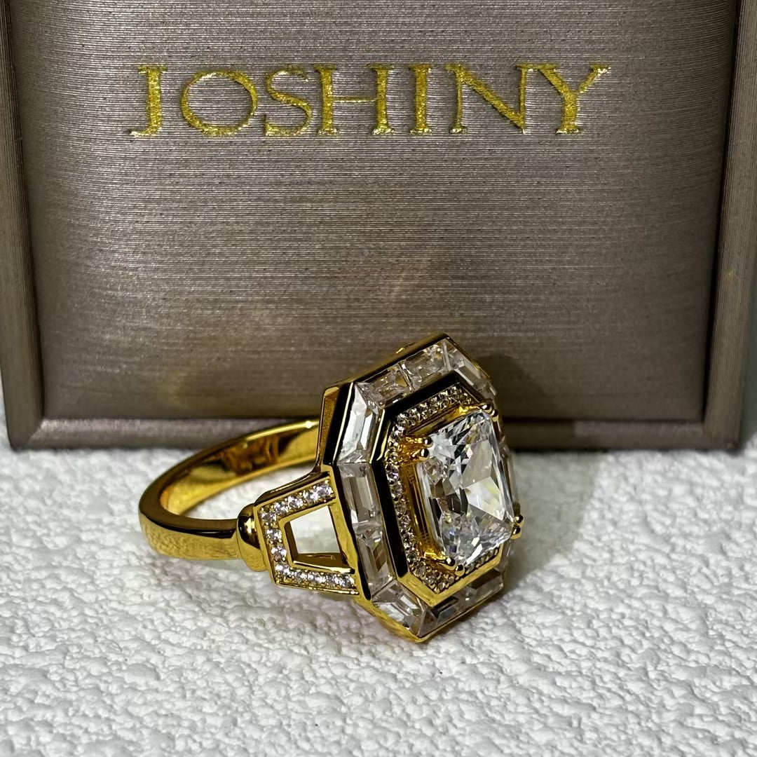 5 CTW Cushion Cut White Cubic Zirconia 925 Sterling Silver Ring -JOSHINY