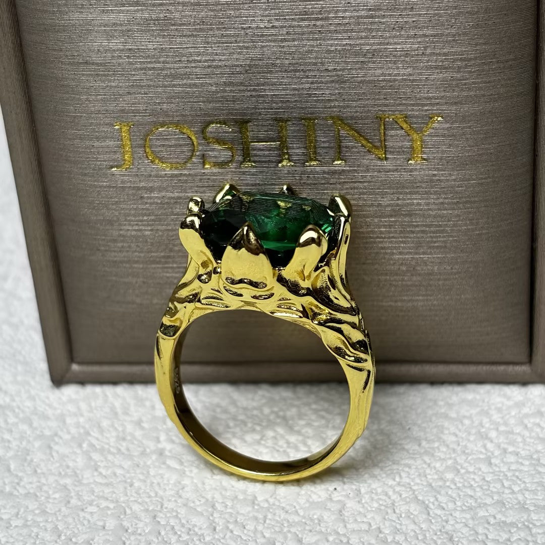 4Ctw Gold Leaf Carved Emerald Ring-JOSHINY