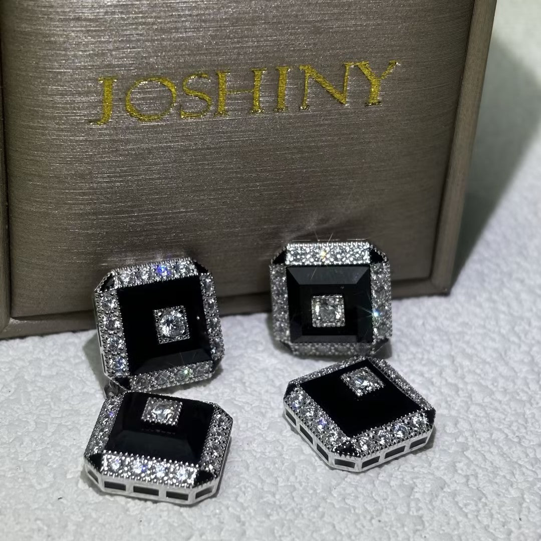 2.32 Ctw round cut white Exquisite Art Deco style cubic zirconia 925 sterling silver cufflinks-JOSHINY