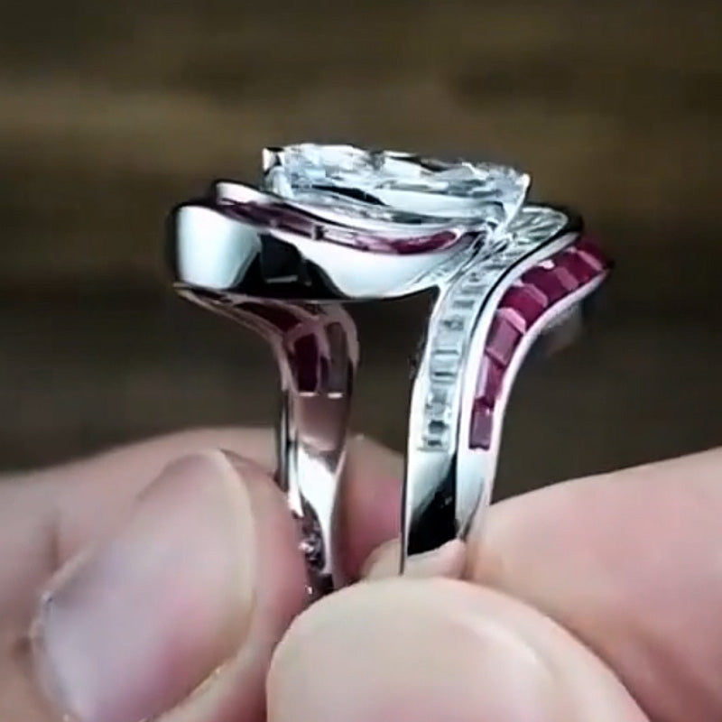 3.0ct Marquise Cut and Ruby Ring -JOSHINY