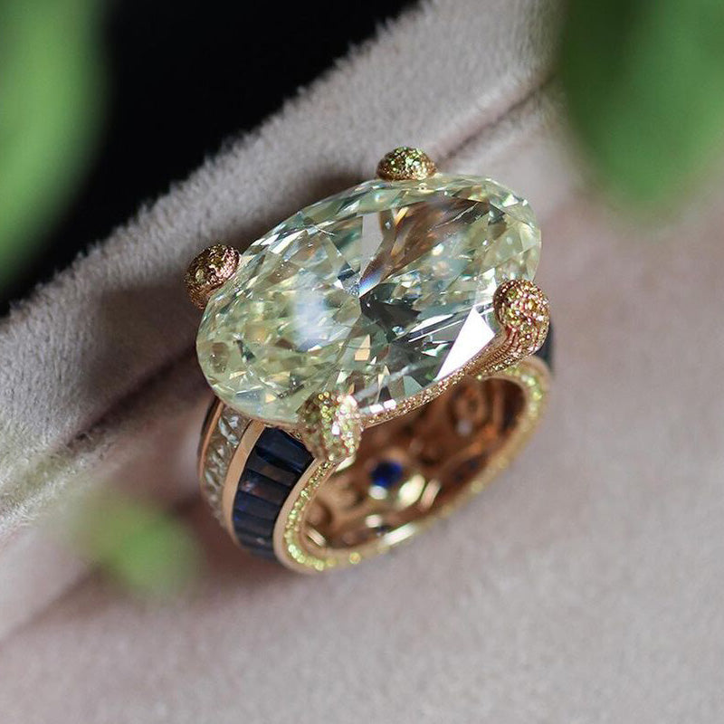 8.0ct Oval Cut Yellow and Blue Stones Ring -JOSHINY