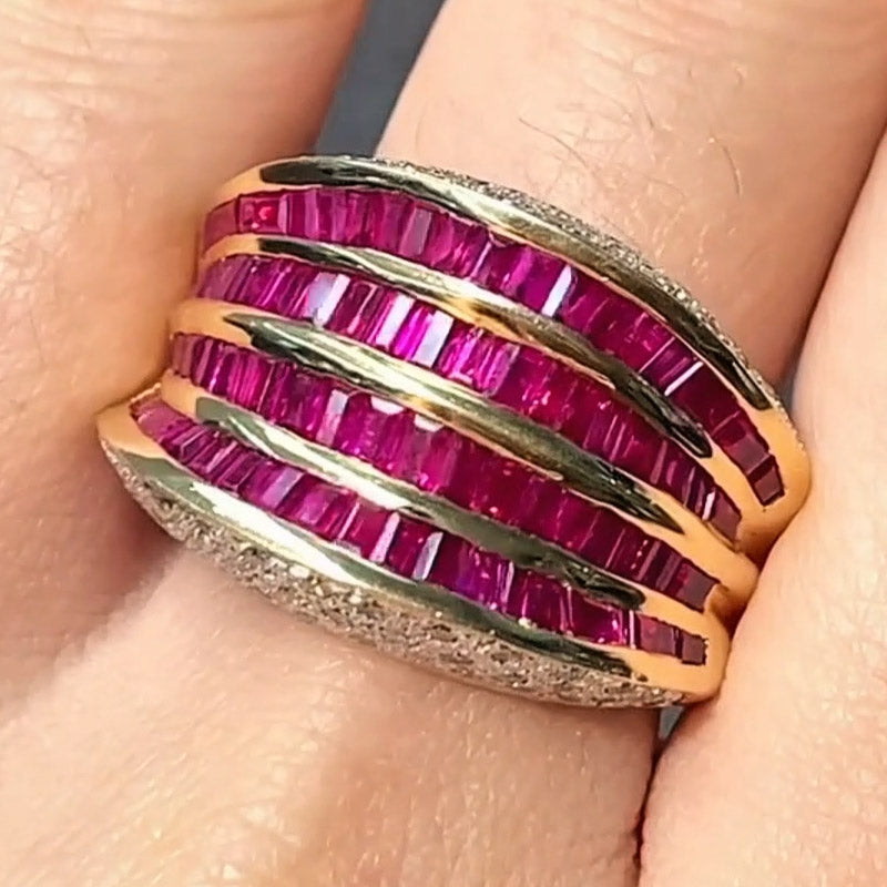 3.5ctw Caliber Cut Four Row Ruby Ring-JOSHINY