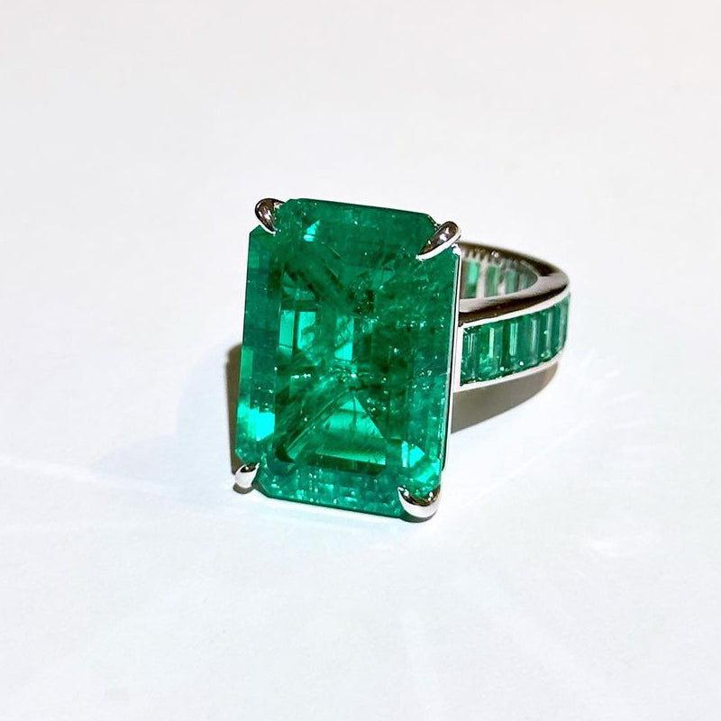 18.15ct Lab Emerald Gemstone Ring -JOSHINY