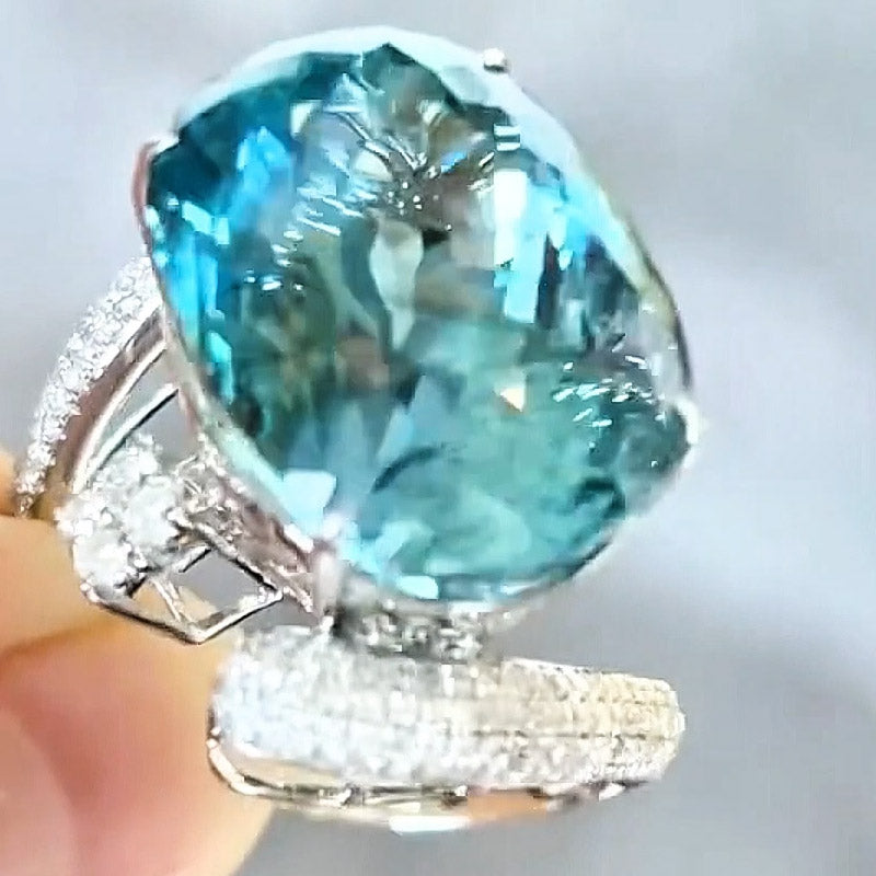 15.05ct Oval Cut Super Aquamarine Ring -JOSHINY