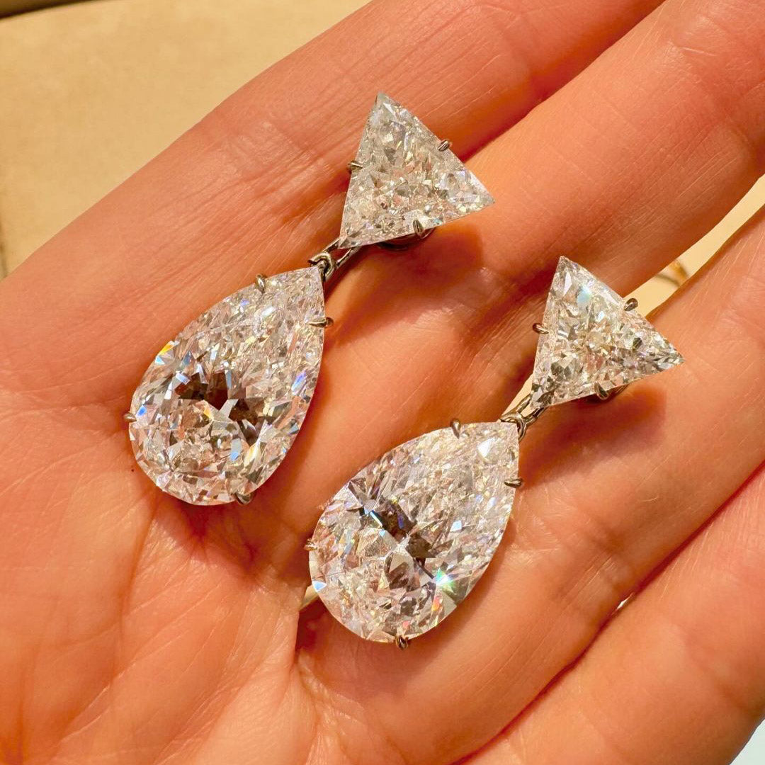 20ctw Pear and Triangle Cut Drop Earrings -JOSHINY