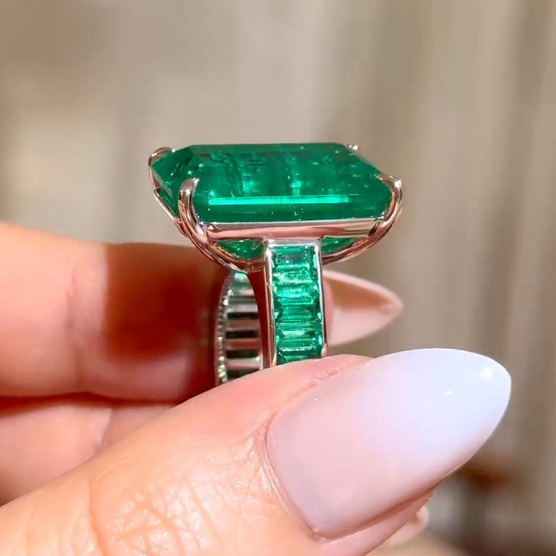 18.15ct Lab Emerald Gemstone Ring -JOSHINY