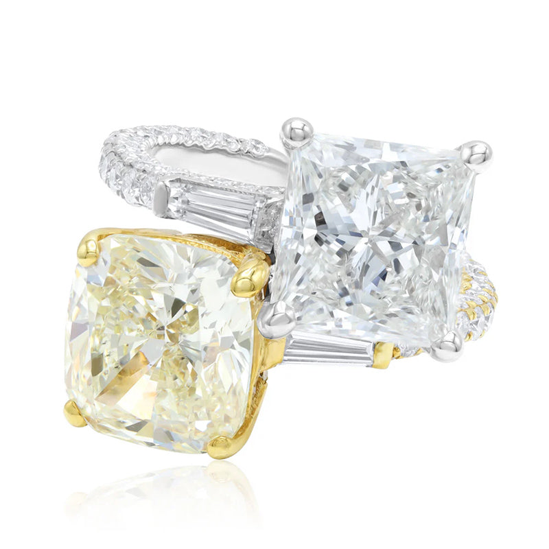 9.25ctw Cushion and Princess Cut Twin Stone Ring -JOSHINY