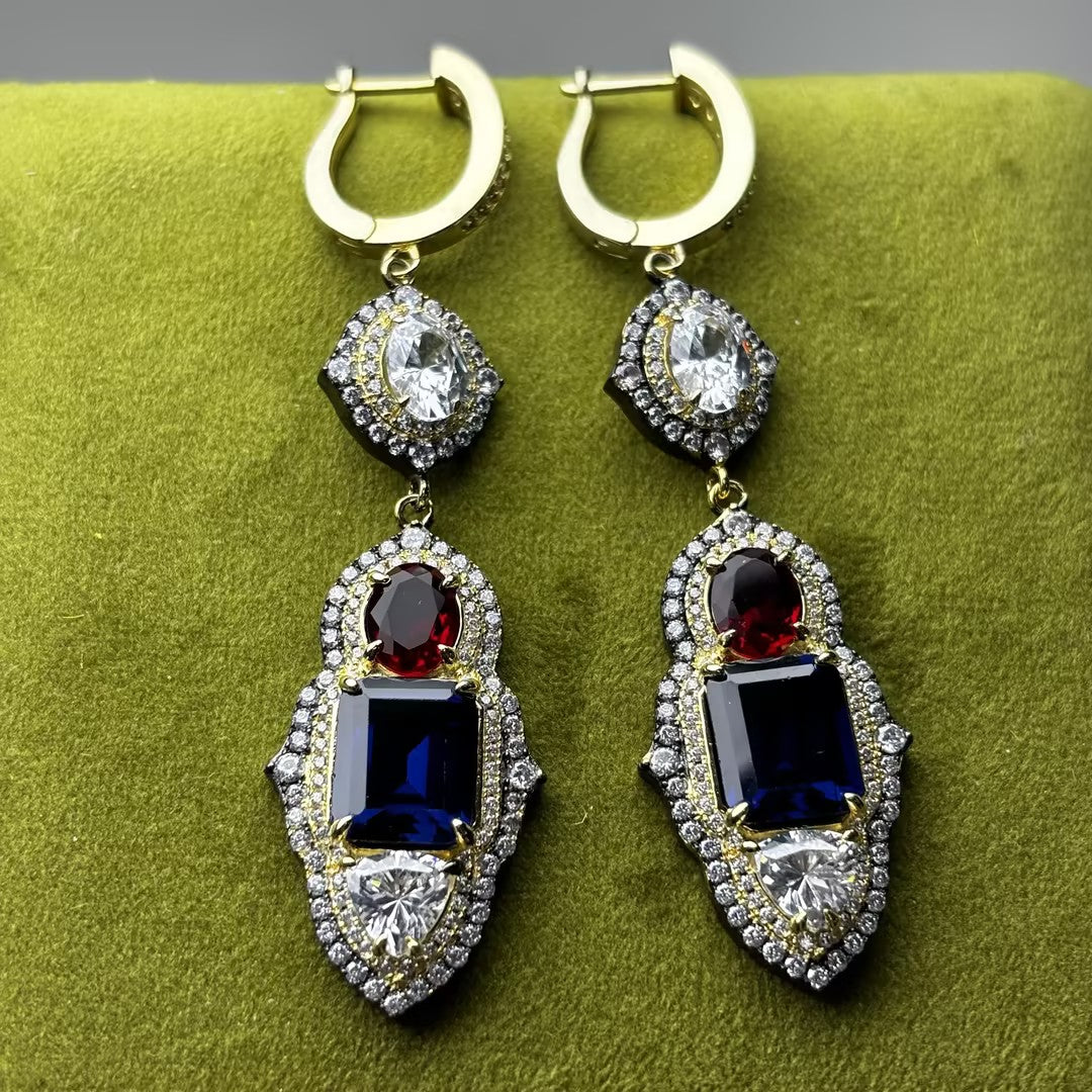 17.65 CTW Ruby and Sapphire Dangle Earrings-JOSHINY