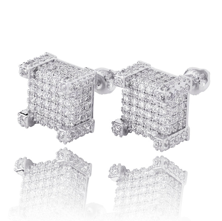 Unique 2 ctw Round Cut White Gemstone Pavé Square Stud Earrings -JOSHINY