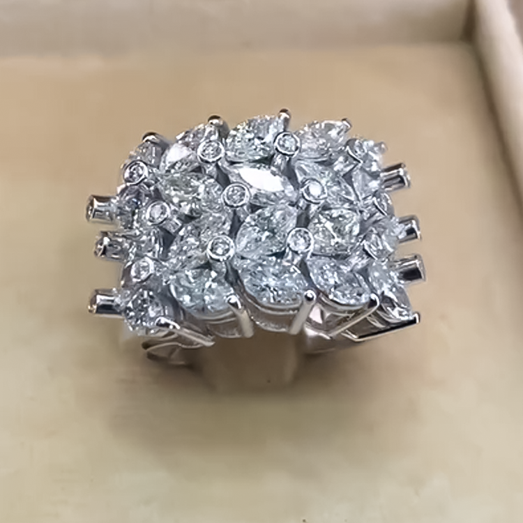 Gorgeous 3 ctw Marquise & Round Cut White Gemstone Cluster Ring -JOSHINY