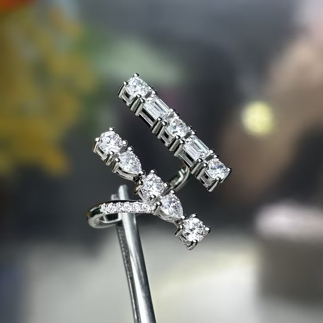 5 CTW Multi Cut White Cubic Zirconia 925 Sterling Silver Ring -JOSHINY