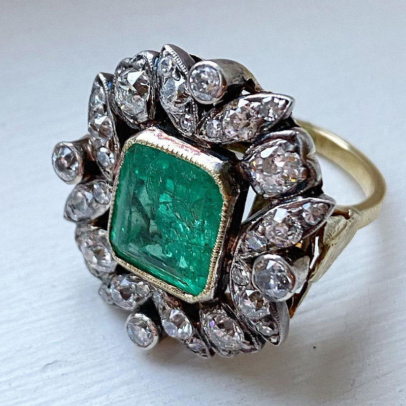 6.6ct Vintage Emerald Engagement Ring -JOSHINY