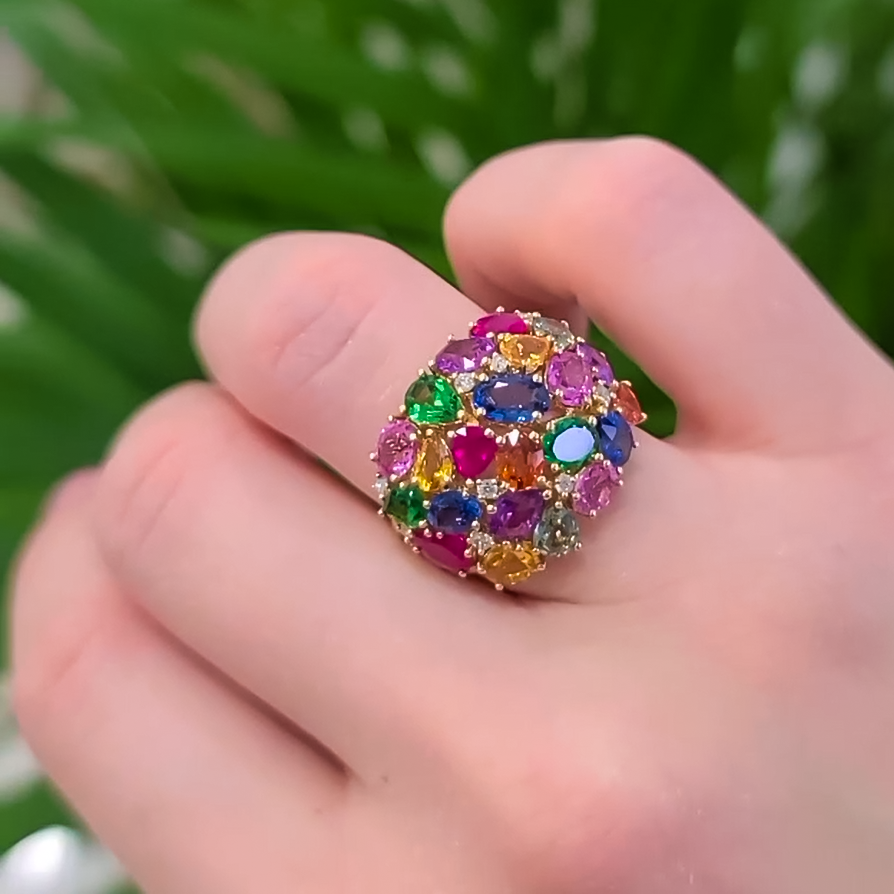 Exquisite 6 ctw Oval & Pear Cut Multi-Color Cocktail Ring -JOSHINY