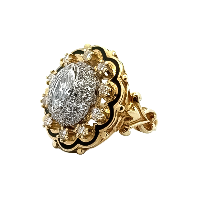 Vintage 1.5 ctw Marquise Cut White Gemstone Cocktail Ring -JOSHINY