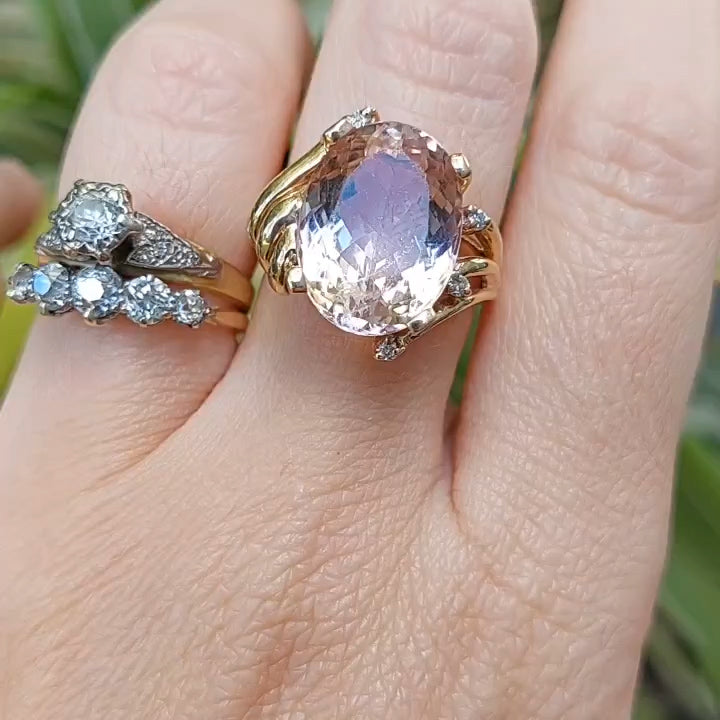 13ct Oval Cut Pink Gemstone Cocktail Ring -JOSHINY