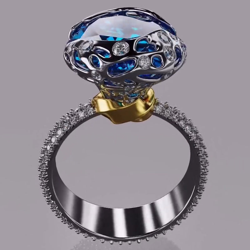 10ct Art Deco Oval Cut Blue Gemstone Gorgeous Large Ring -JOSHINY