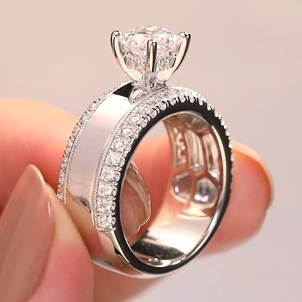 Classic 2 ctw Round Cut White Gemstone Engagement Ring -JOSHINY