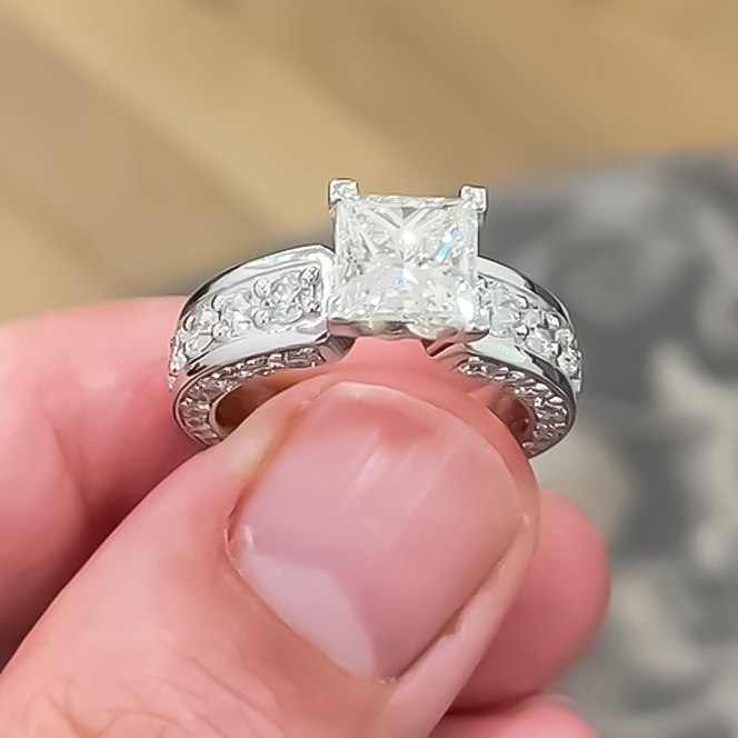 Exquisite 3 ctw Square & Round Cut White Stone Engagement Ring -JOSHINY