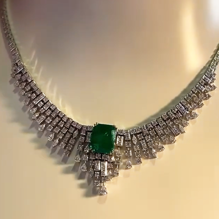 Elegant 15 ctw Emerald Cut Emerald Waterfall Necklace -JOSHINY